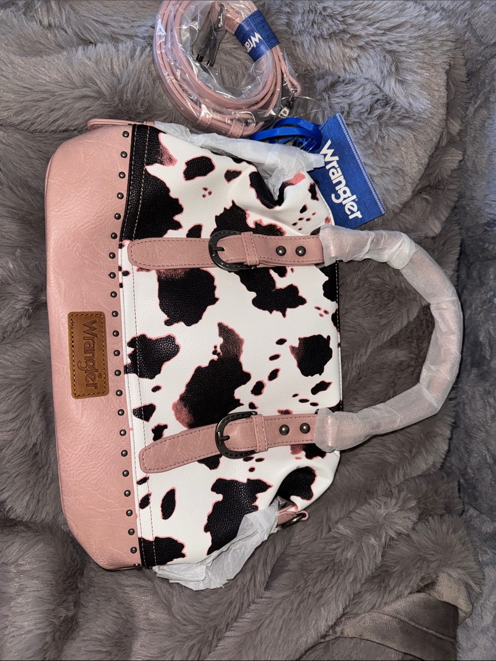 Wrangler Pink and Black Cowprint Satchel